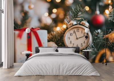 Festive clock with Christmas decor Wall mural