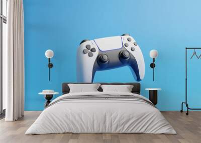 Flying gamepad on a blue background with copy space. Joystick for video game. Game controller. Creative Minimal Gaming concept. Front view. 3D rendering illustration Wall mural