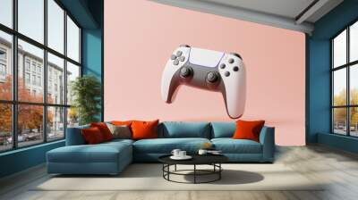 Flying gamepad on a pink background with copy space. Joystick for video game. Game controller. Creative Minimal Gaming concept. Front view. 3D rendering illustration Wall mural