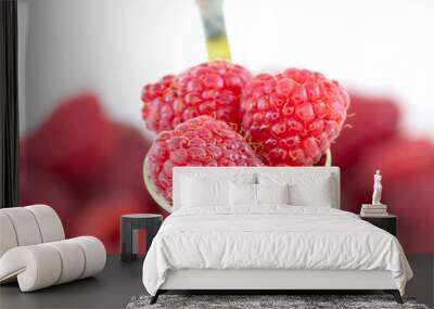 Fresh ripe raspberries on a metal spoon Wall mural