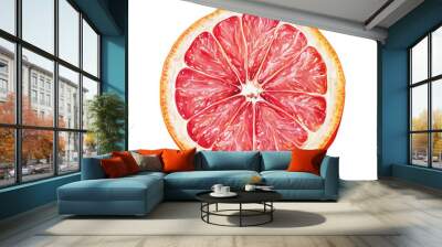 Illustration of round grapefruit slice isolated on a transparent background. PNG file. Wall mural