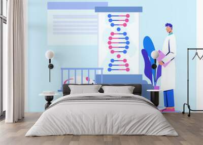 Illustration of scientist analyzes results of studies on rats in medical laboratory Wall mural