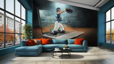 Caucasian baseball Players in dynamic action with ball Wall mural