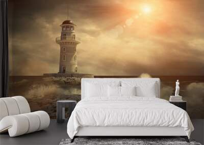 Lighthouse on the sea under sky Wall mural