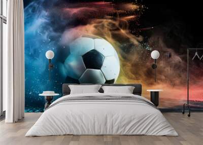 Soccer ball on an abstract background in splashes, splash,  Wall mural