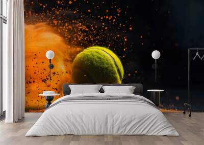 Tennis ball close-up, tennis point. Abstract splash background Wall mural