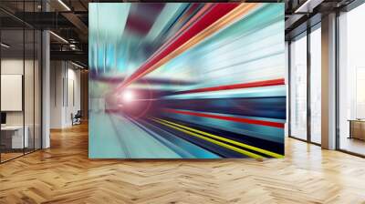 Train on speed in railway station Wall mural