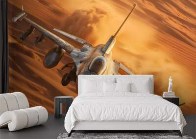 Warplane Over the Desert: A High-Speed Mission, Combat Aircraft Wall mural