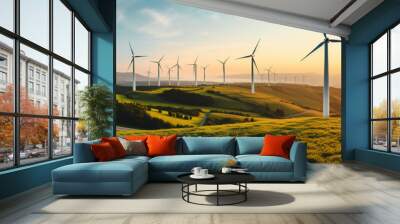 wind turbines renewable energy, production with clean and renewable energy, view of a wind farm for  Wall mural