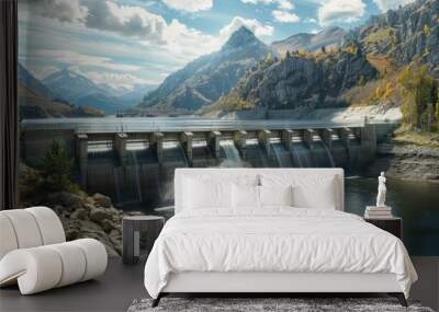 Massive Dam Stretching Across Lake Wall mural