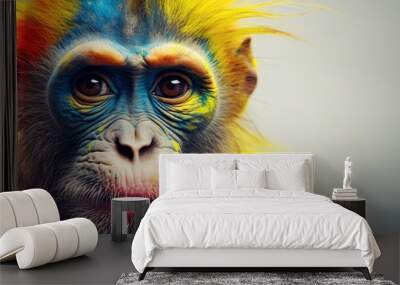 multicolored-faced monkey with long hair Wall mural