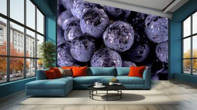 Close-up, berries of dark bunch of grape  in low light isolated on black background Wall mural