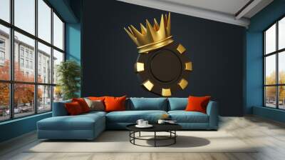 Poker chip with a crown on a dark background. 3d rendering illustration Wall mural