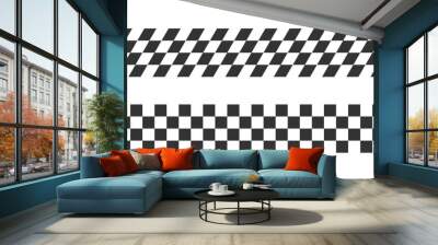 Race flags or checkerboard backgrounds. Chess game or rally sport car competition wallpaper. Slanted black and white squares pattern. Banners with checkered texture Wall mural