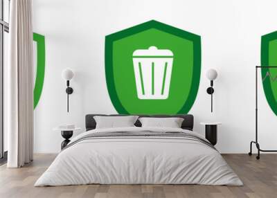 Set of shields with trash can, illustration Wall mural