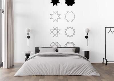 Set of ten different styles of eight pointed star (octagram) and octagons. Wall mural