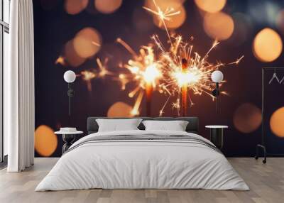 Sparkler celebration with glowing lights at night Wall mural