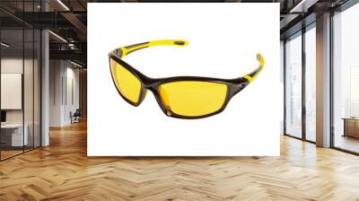 Sport sunglasses with yellow lenses close up isolated on transparent background. Glasses for drivers and cyclists
 Wall mural