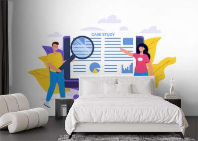 Case study concept with characters. Flat style vector illustration Wall mural