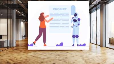 Character working as a prompt engineer, creating content using a generative AI model. Concept of artificial intelligence in business. Vector illustration Wall mural