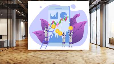 Robot investing, Robo-advisor. Artificial intelligence and businessman using IT algorithms for Forex tradings. Vector illustration Wall mural