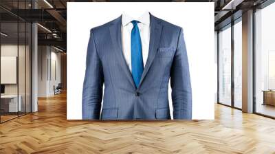 template of male portrait. headless man dressed in dark striped classic suit with white shirt, color Wall mural