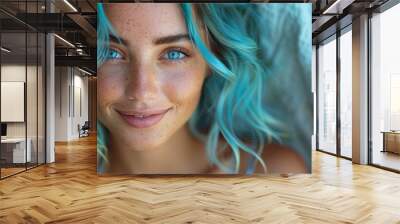 Close Up of a Person With Blue Hair Wall mural