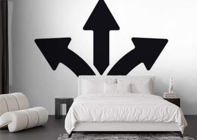 Three-way directional arrow in flat style. Vector illustration. Road direction icon isolated. Vector icon of branching three arrows. Wall mural