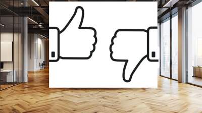 Thumb up and down outline icon isolated on white background. Like and dislike social network pictograms isolated on white background. Outline positive and negative buttons for a website or mobile app. Wall mural