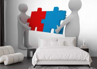 Two person matching puzzle pieces Wall mural