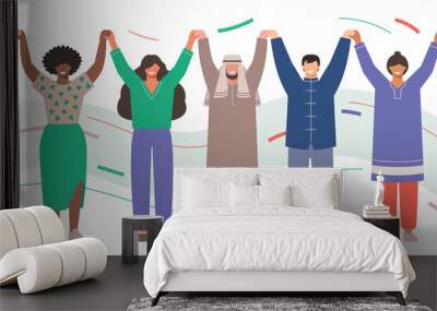 Unity in diversity flat vector illustration of people standing together Wall mural