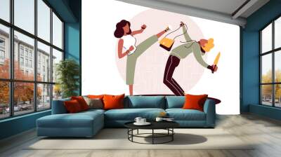 Vector illustration of self-defense against the attack by a criminal Wall mural