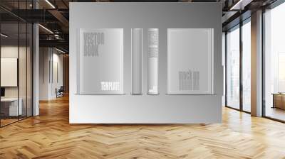 Vector realistic white book mock up isolated on grey background. 3d vertical front, back, side view notebook mockup illustration for your design. Hardcover closed standing diary template Wall mural