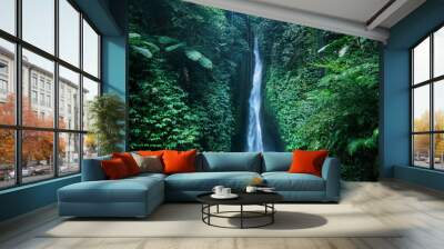 Amazing Leke-Leke waterfall near Ubud in Bali, Indonesia.  Secret Bali jungle Waterfall Wall mural