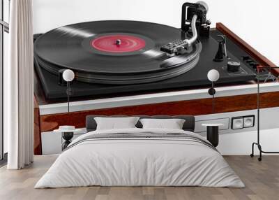 vintage turntable While playing the record. isolated on a transparent background Wall mural