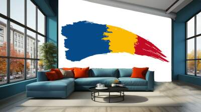 Watercolor painting ROMANIA national flag. Grunge brush stroke romanian Independence day red, yellow and blue nation colors symbol - Vector abstract illustration Wall mural