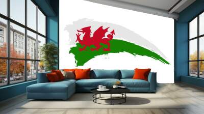 Watercolor painting Wales national flag. Grunge brush stroke welsh Independence day red dragon symbol - Vector abstract illustration Wall mural