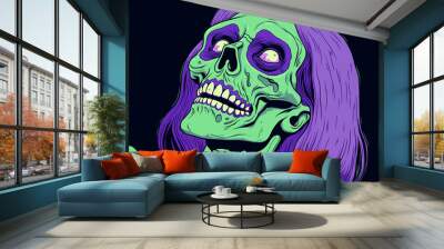 a scary drawing of a wailing dead woman, in the style of purple and emerald сreated with Generative Ai Wall mural