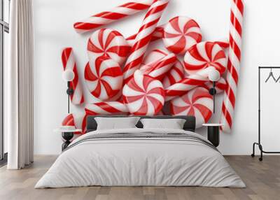 An illustration of lots of Red Striped Candy Cane with a white background сreated with Generative Ai Wall mural