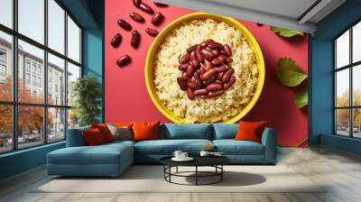 beans in a brown bowl with rice and seasonings created with Generative Ai Wall mural