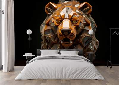 bear head portrait sculpture on a dark amber background created with Generative Ai Wall mural