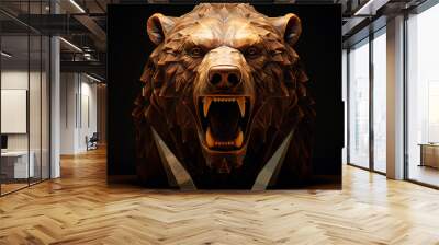 bear head portrait sculpture on a dark amber background created with Generative Ai Wall mural