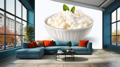 bowl of cottage cheese isolated on transparent background created with Generative Ai Wall mural