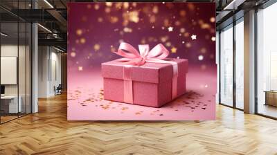 box with gold ribbon gift St Valentines сreated with Generative Ai Wall mural