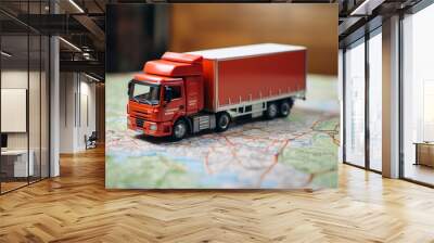 Distribution and delivery concept, truck model on map сreated with Generative Ai Wall mural