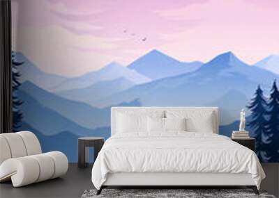 mountain peak landscape, minimal flat illustration created with Generative Ai Wall mural