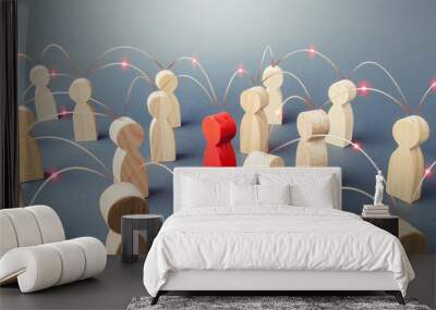 People connected people by lines. Cooperation and collaboration, news gossip spread. Teamwork. Society concept. Social science relationships. Marketing, dissemination of trends and information Wall mural