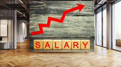 The inscription salary and the red arrow up. increase of salary, wage rates. promotion, career growth. raising the standard of living. increase profits and family budget. wealth concept Wall mural