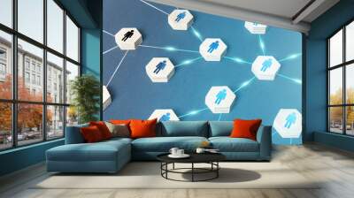 The spread of ideas through a network of people. Leader and leadership. The rapid dissemination of information and reaction of society. Collaboration and cooperation with followers to achieve goals. Wall mural