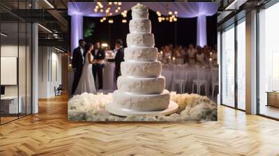 A beautiful giant wedding cake adorned with flowers, a sweet centerpiece for celebration and love. Wall mural